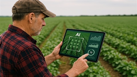Farmer in paddock with an IPad with an AI program.jpg