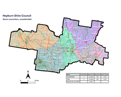 Map of the Hepburn Shire with no wards depicted