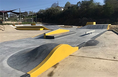 View of skating elements at Dayleford Skate Park 