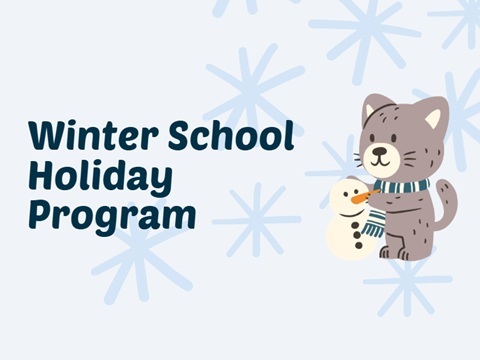 Winter school holidays text with snow